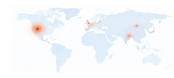 Wereldkaart met actuele internetactiviteit